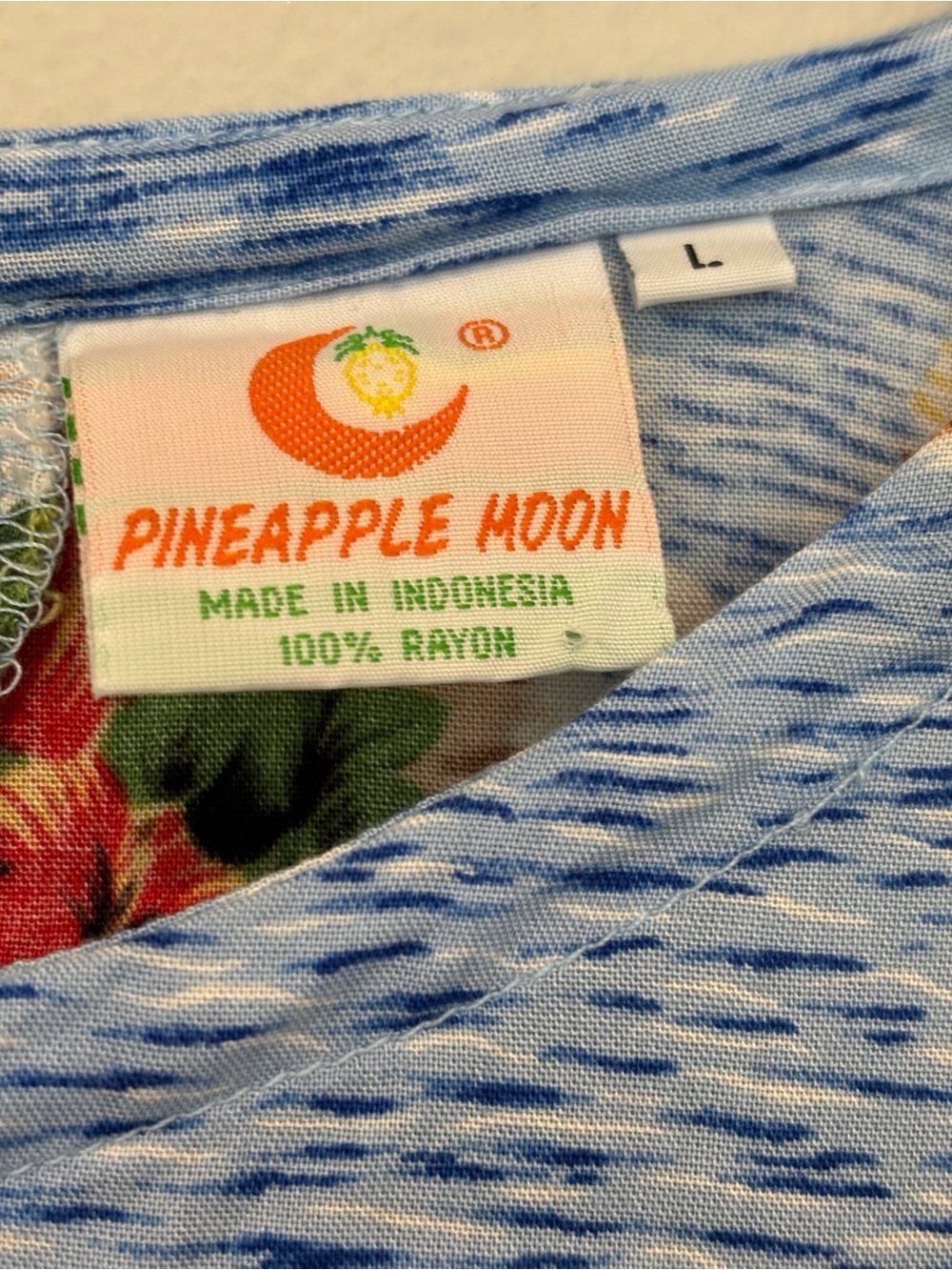 Pineapple Moon Light Blue Tropical Print Top - Picture 3 of 5